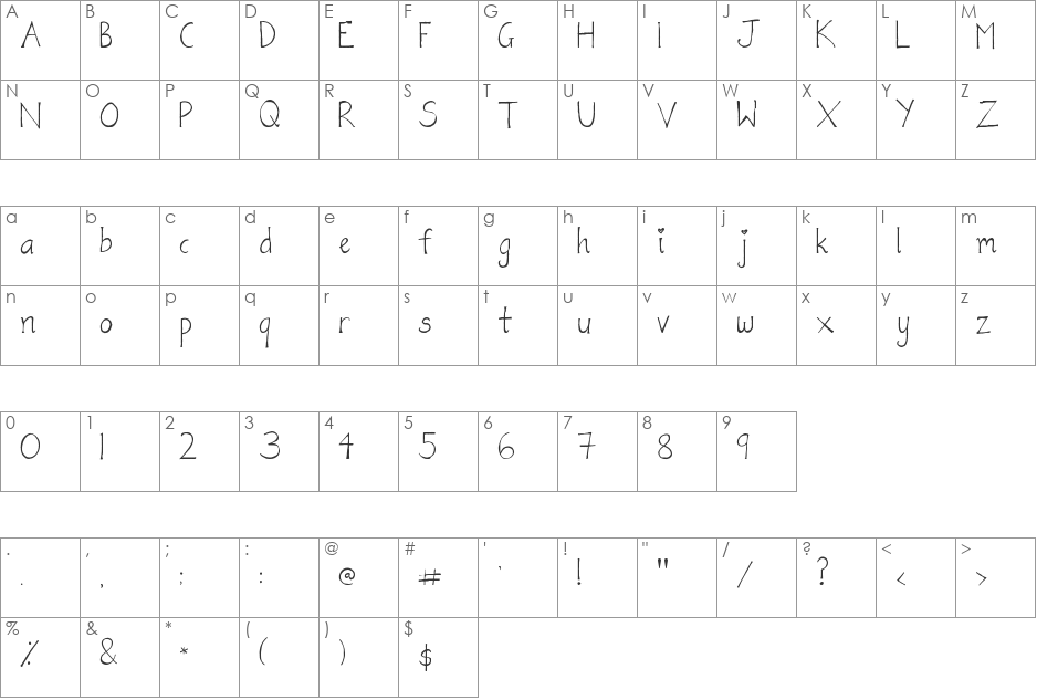 Nibble Diary font character map preview