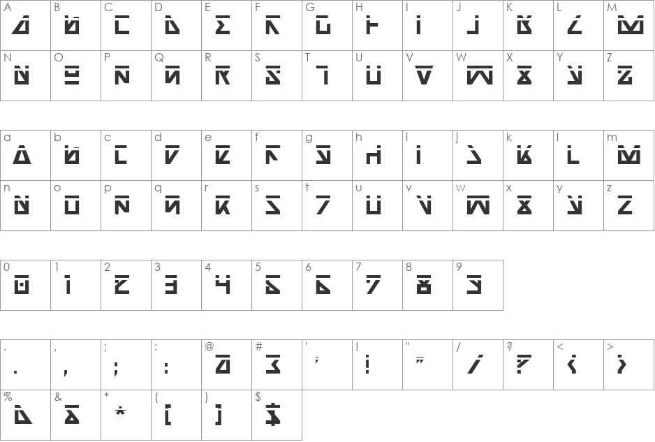 Nick Turbo Bold Laser font character map preview