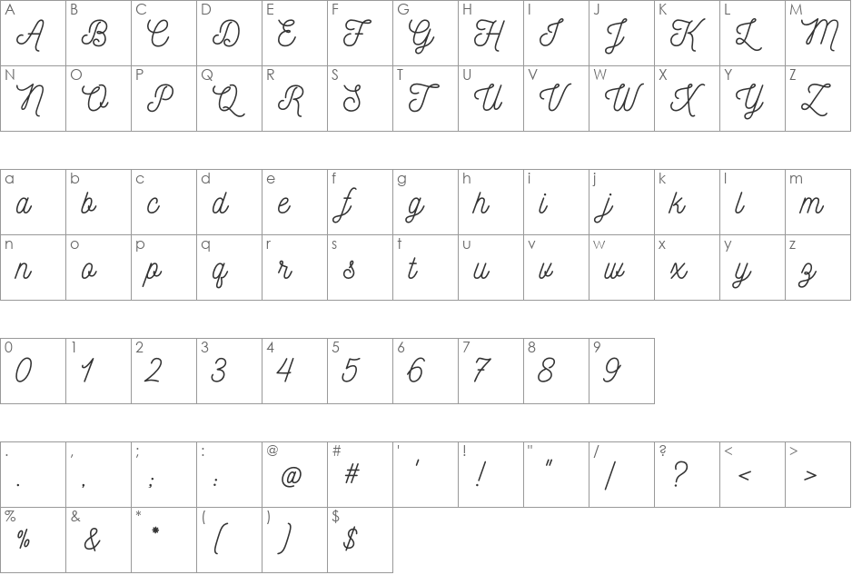 Nickainley font character map preview