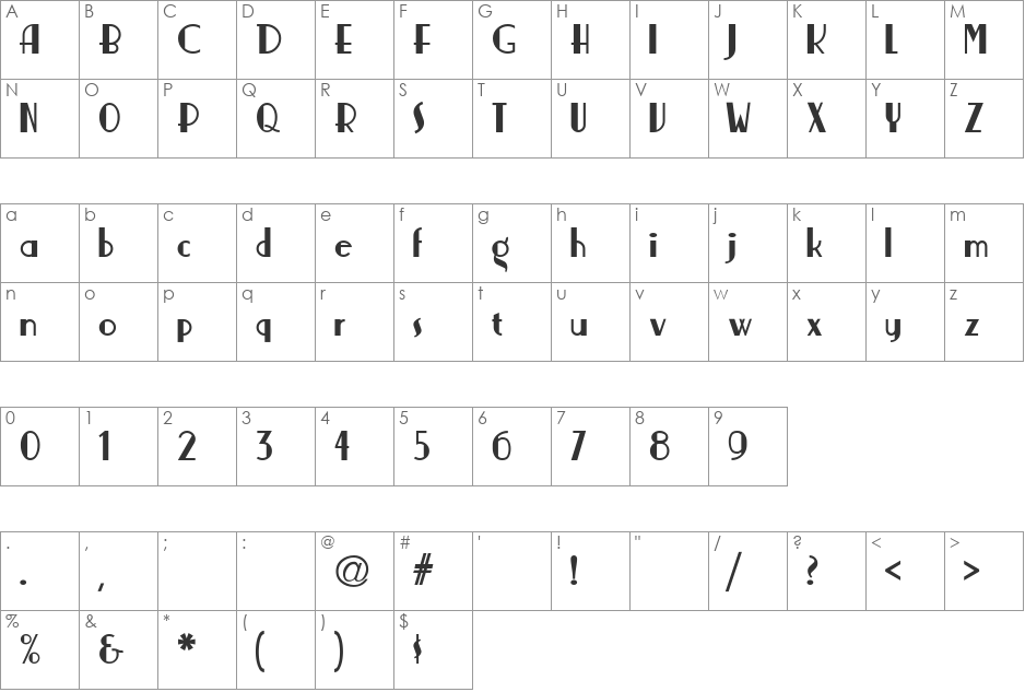 Nickerbocker-Normal font character map preview