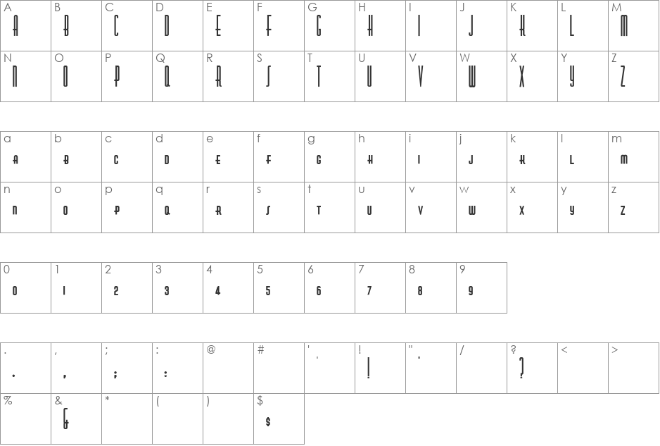 Nickodemus-Extremus font character map preview