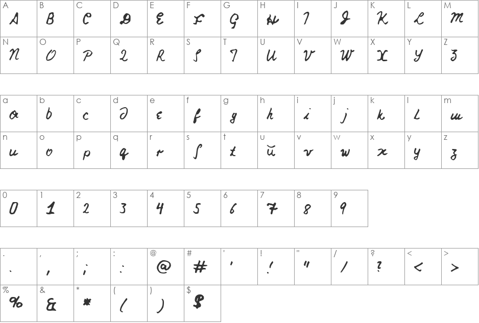 Nicks Font font character map preview