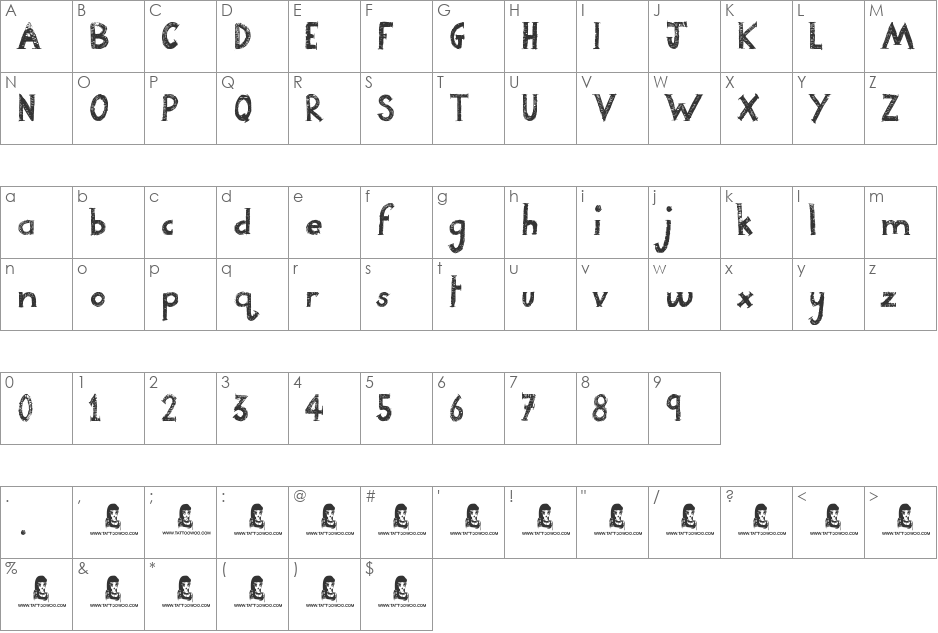 Night Adder font character map preview