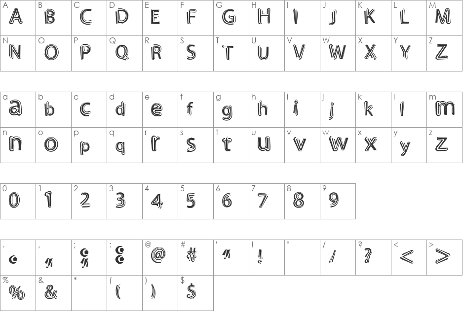 Night Out Regular font character map preview