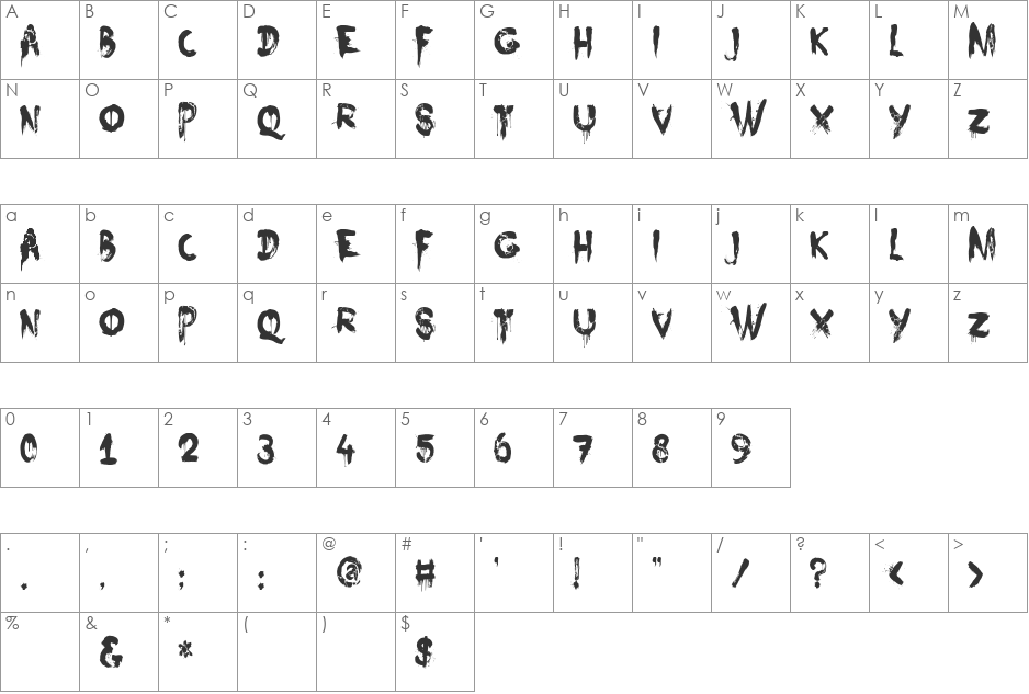 Nightbird font character map preview