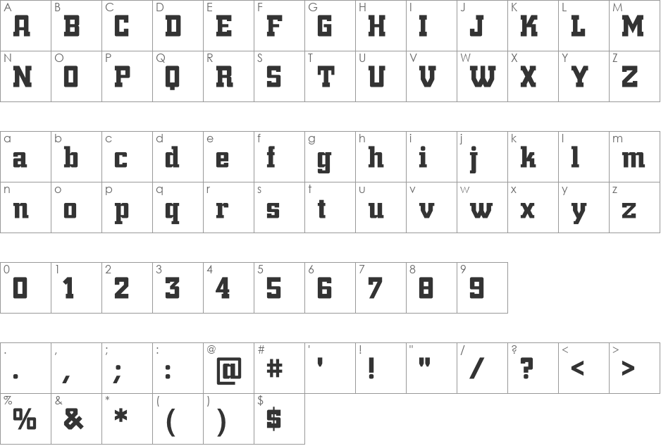 NightBits font character map preview
