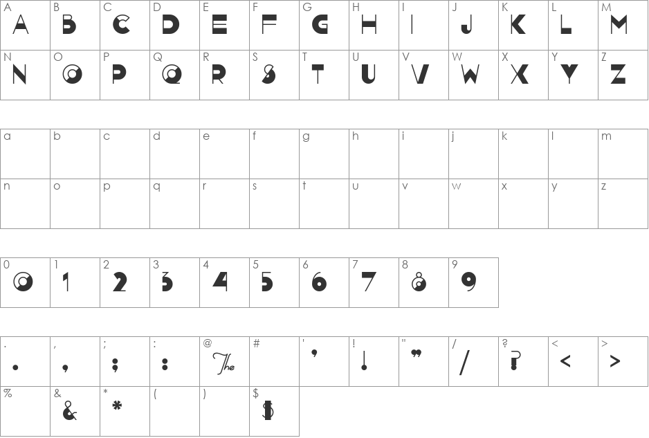 Nightcap font character map preview