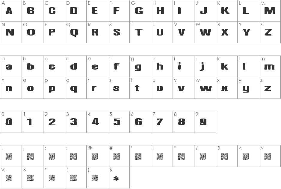NightHawk font character map preview