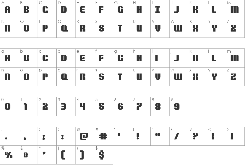 Nightwraith font character map preview
