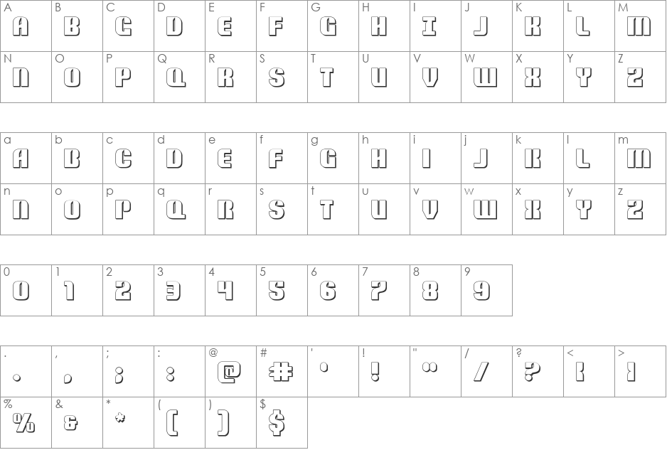 Nightwraith 3D font character map preview