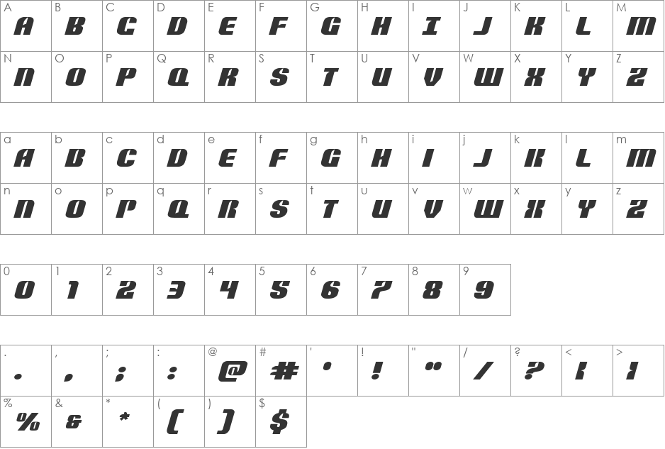 Nightwraith Expanded font character map preview