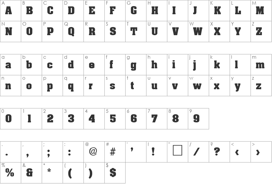 Nijmwegen font character map preview