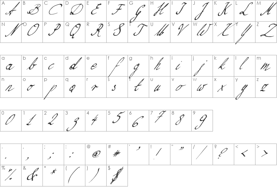 Nillie's Love Letters font character map preview