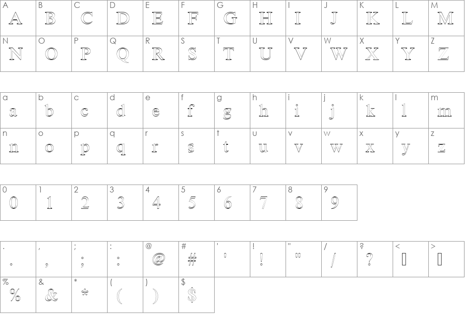 NimbusRomDRegOu1 font character map preview