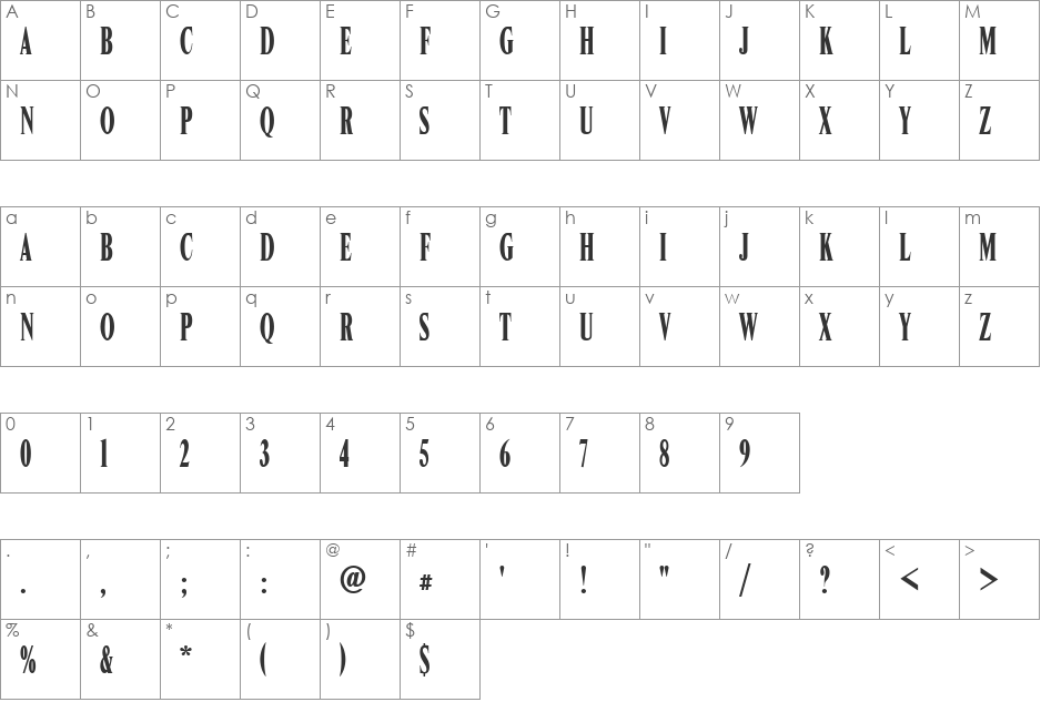 NimbusRomModComD font character map preview