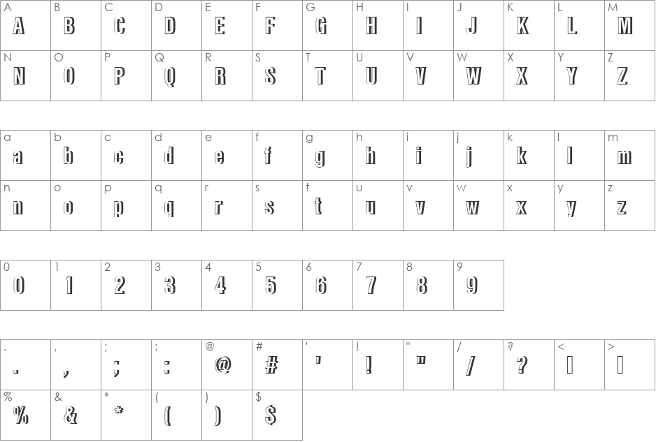 NimbusSanDBolConRe1 font character map preview