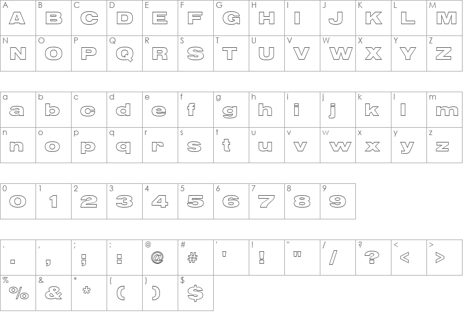 NimbusSanOutDBlaExt font character map preview