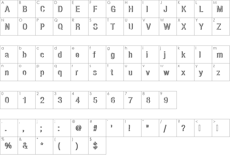 NimbusSanTRegConRe1 font character map preview