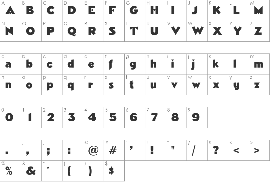 Nimrod font character map preview
