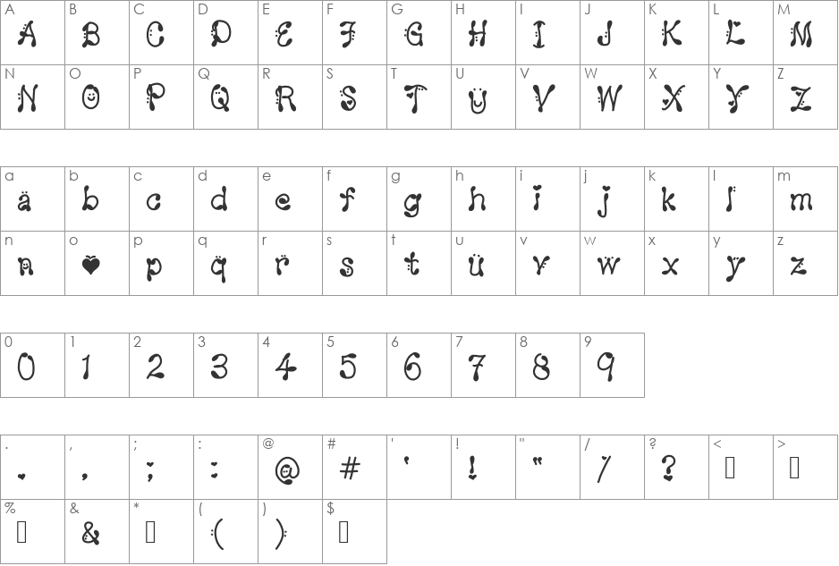 ningning1 font character map preview