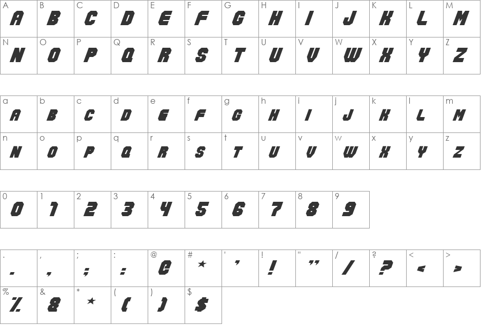 Action Force font character map preview