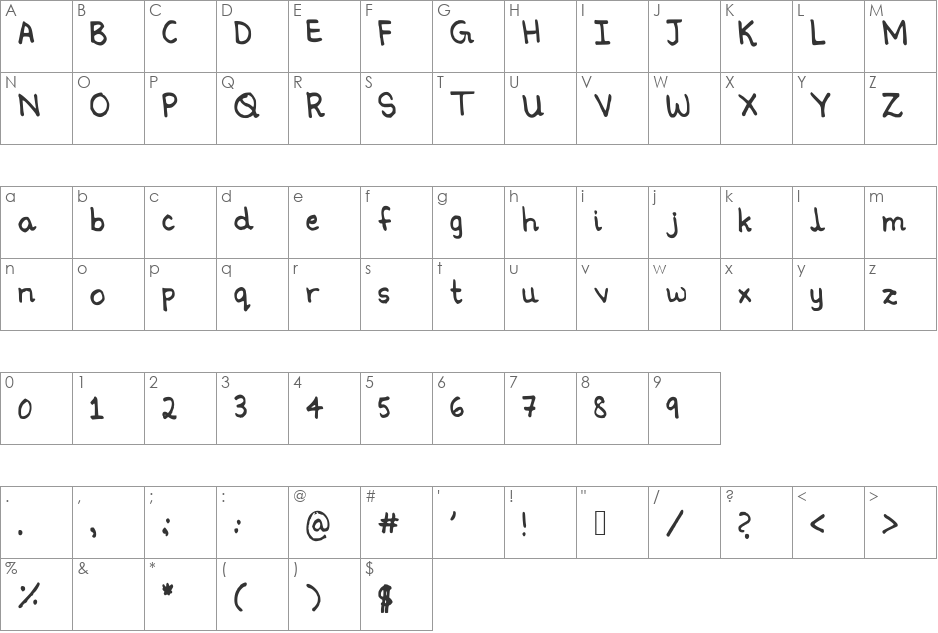 Ninoshandwriting font character map preview