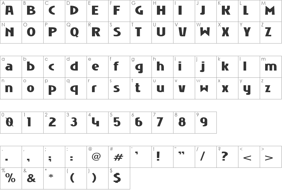 Niobium font character map preview