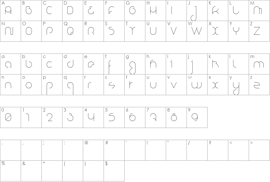 Nioubes Light font character map preview