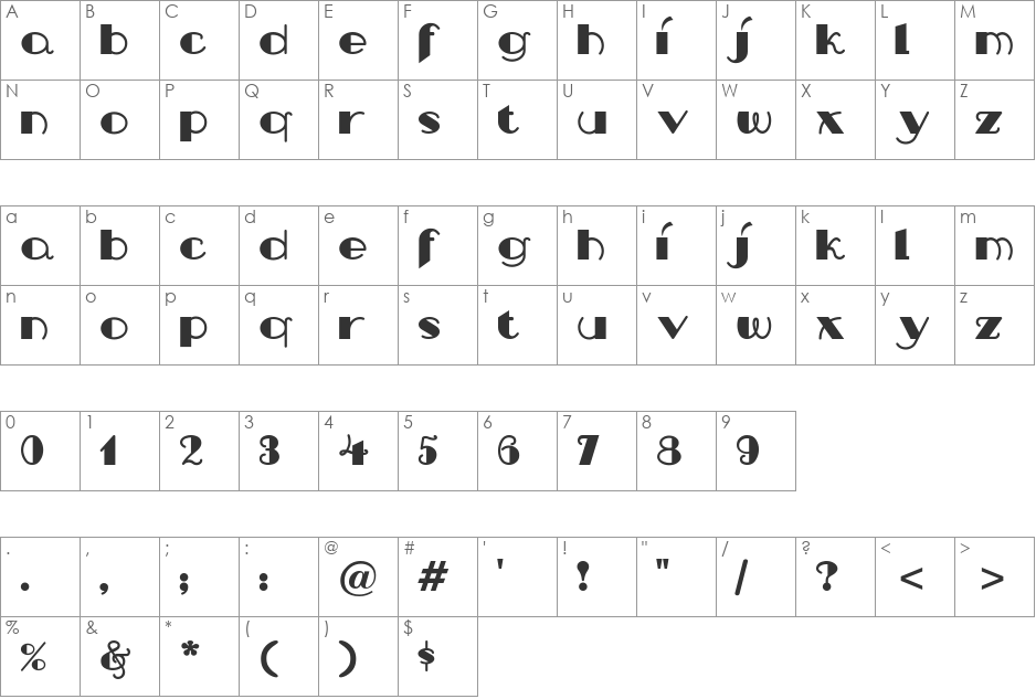 Nip And Tuck NF font character map preview