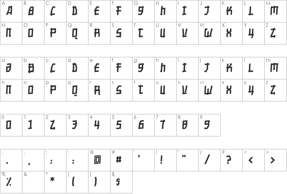 NipponToonItalic font character map preview