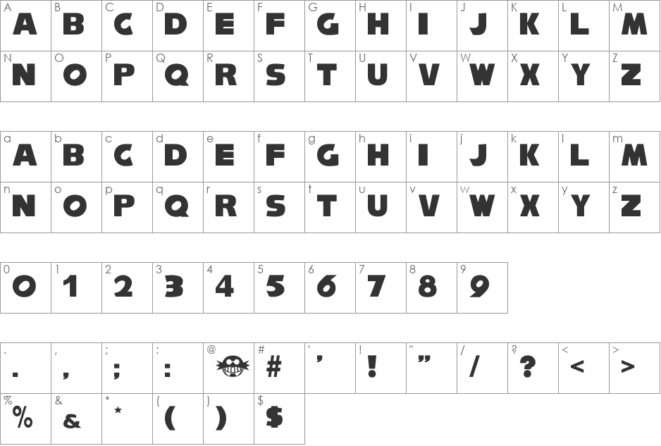NiseSonic font character map preview