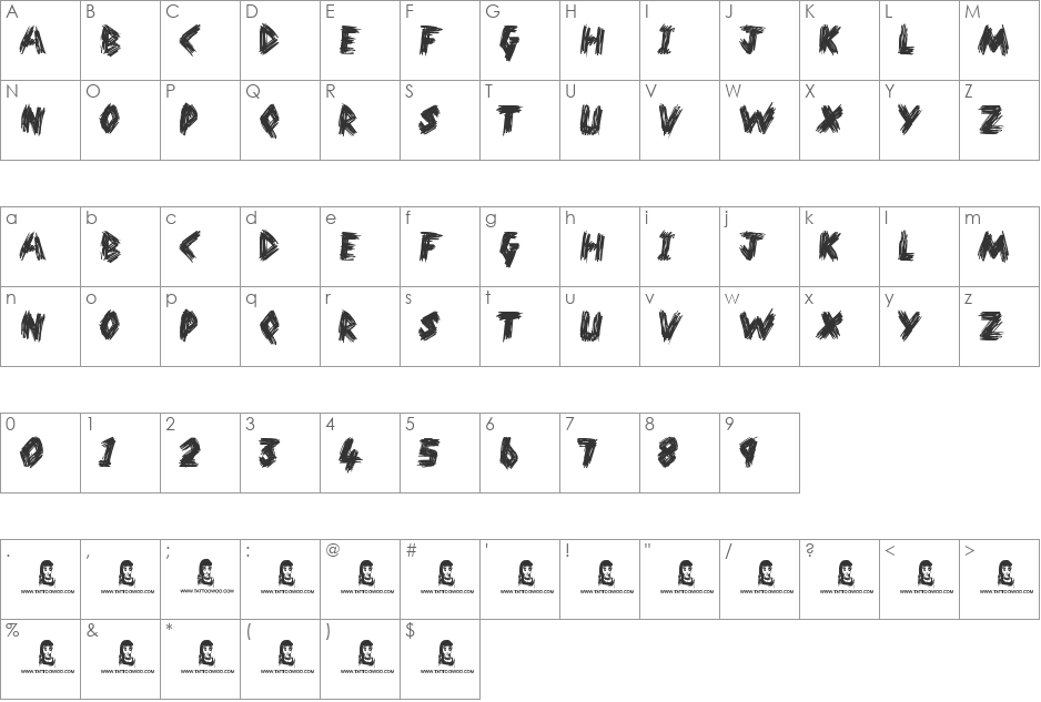 No Messin font character map preview