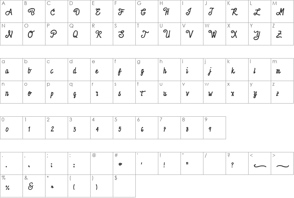 Noble Notes font character map preview