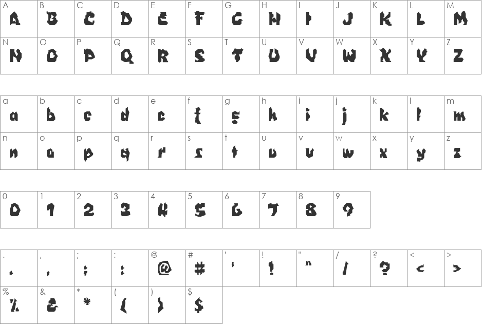 NOBODY font character map preview