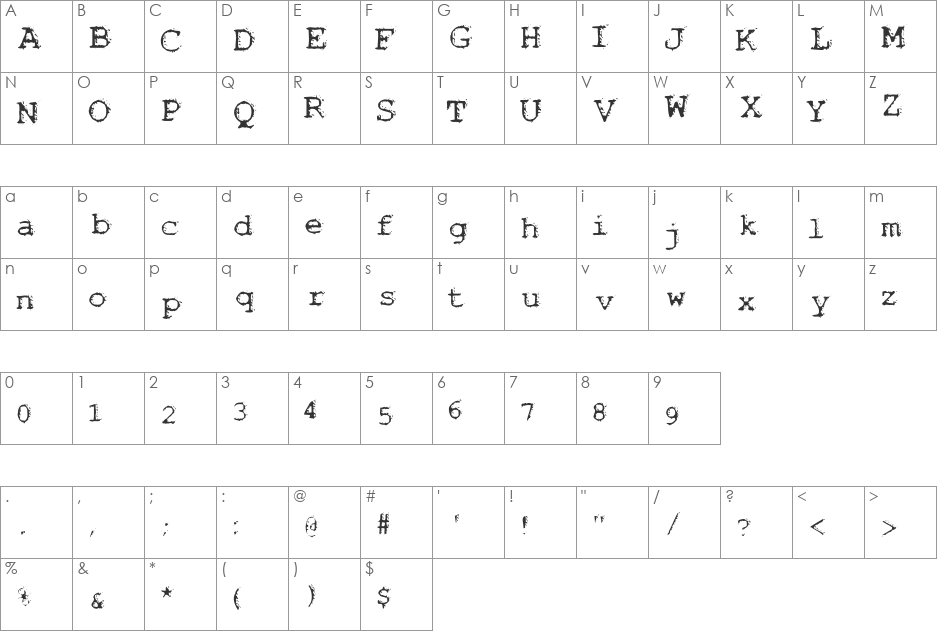 Noisebaby font character map preview