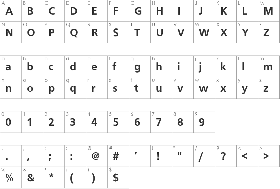 Noisty-Bold font character map preview