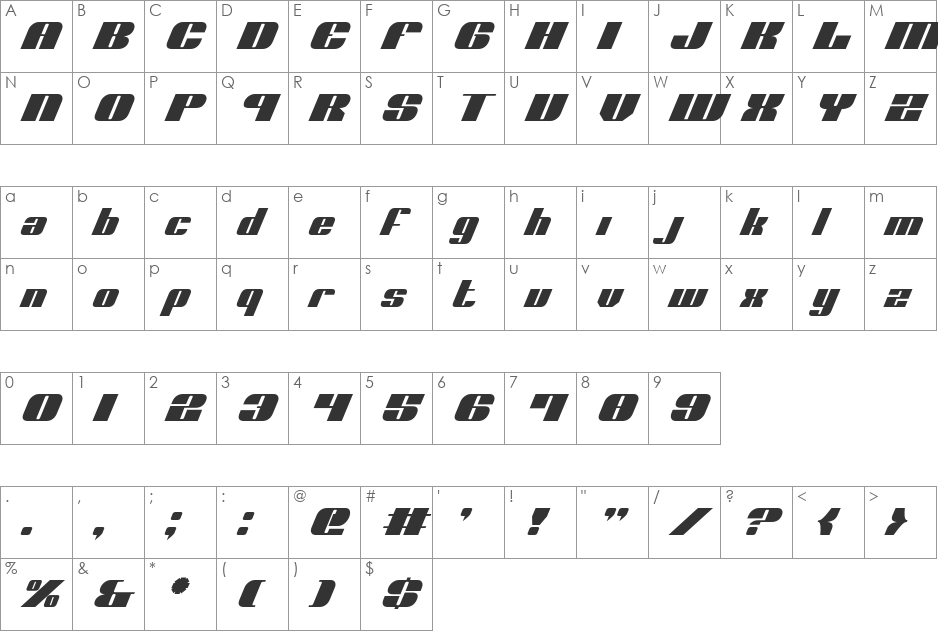 Nolo Contendre Italic font character map preview