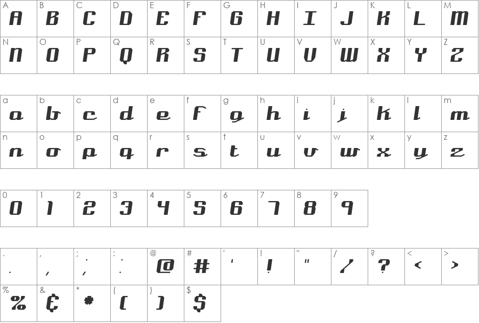 Nominal BRK font character map preview