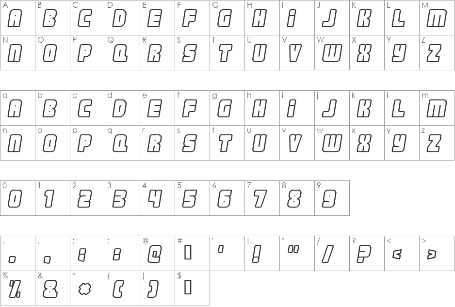 Nonstop [italic] font character map preview