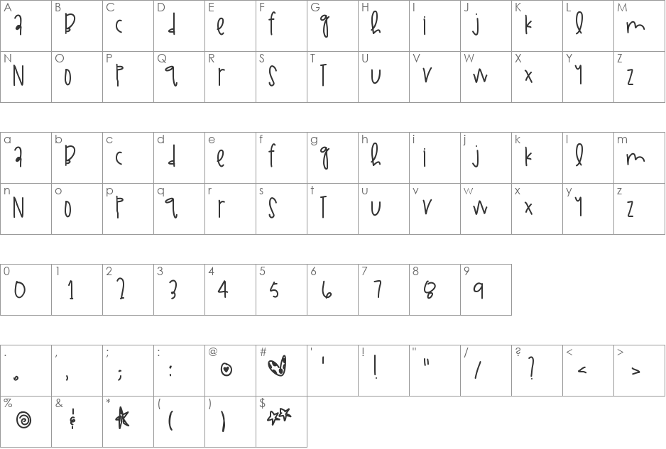 NoodleOfUdon font character map preview