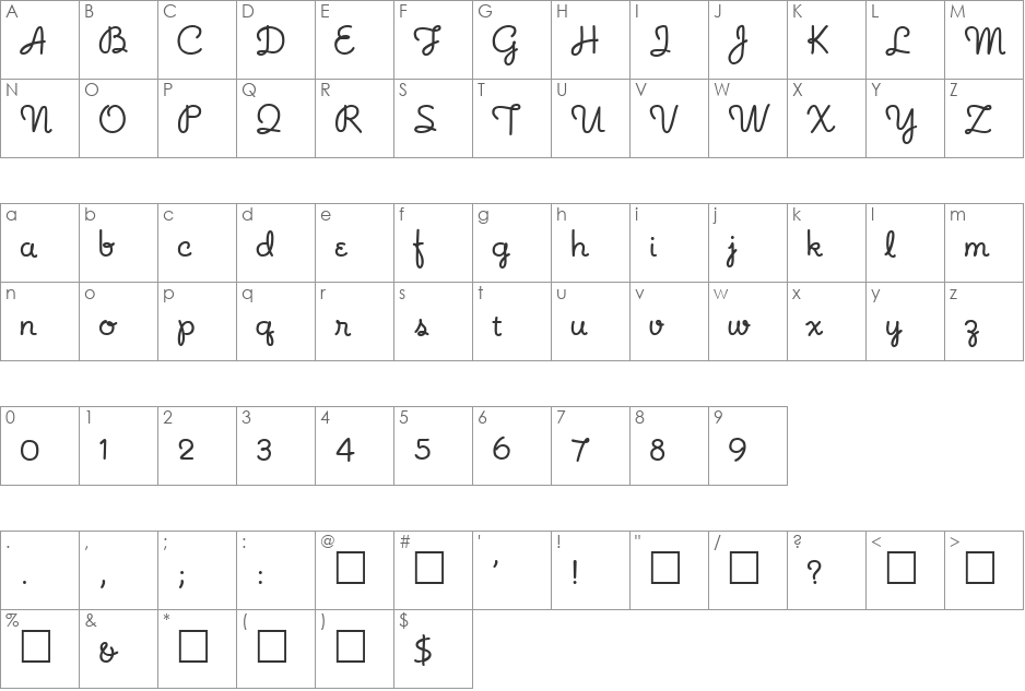 NoodleShaded font character map preview