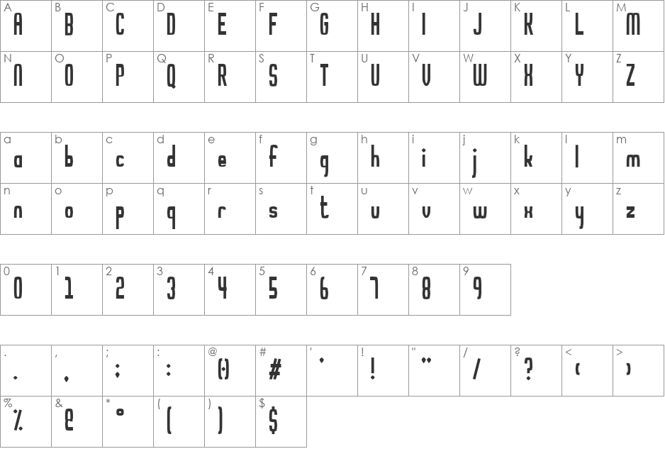 Noodletee font character map preview