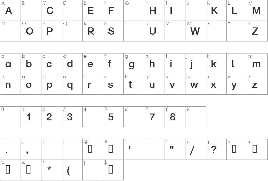 Norddruck font character map preview