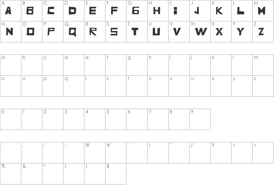 Noria font character map preview