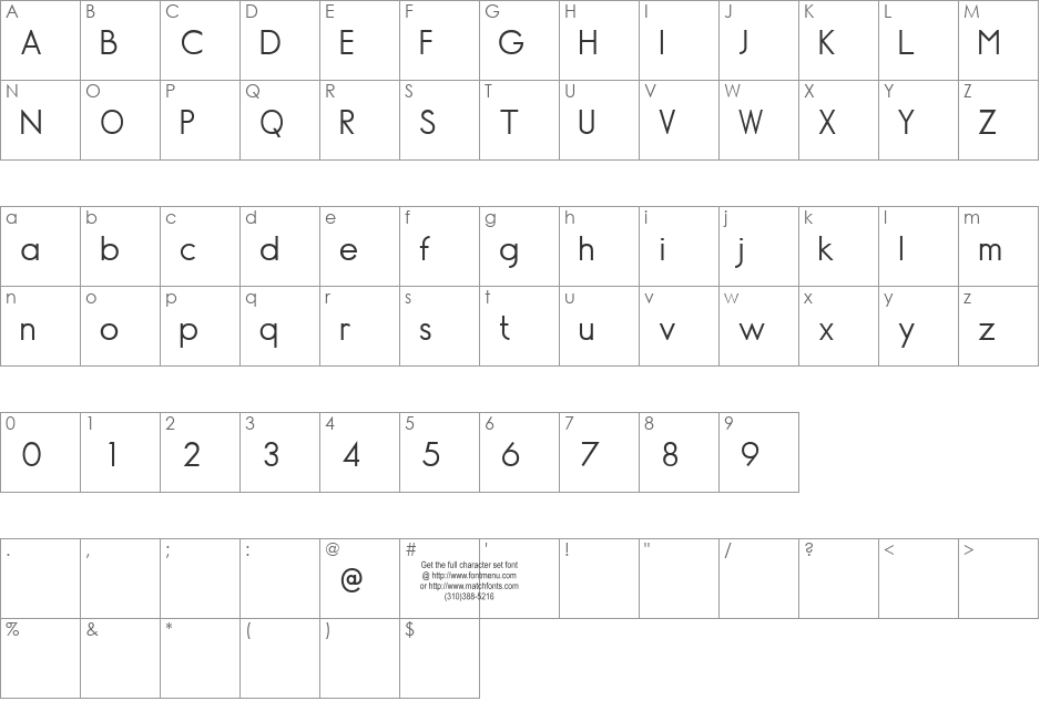 Normographe Tryout font character map preview
