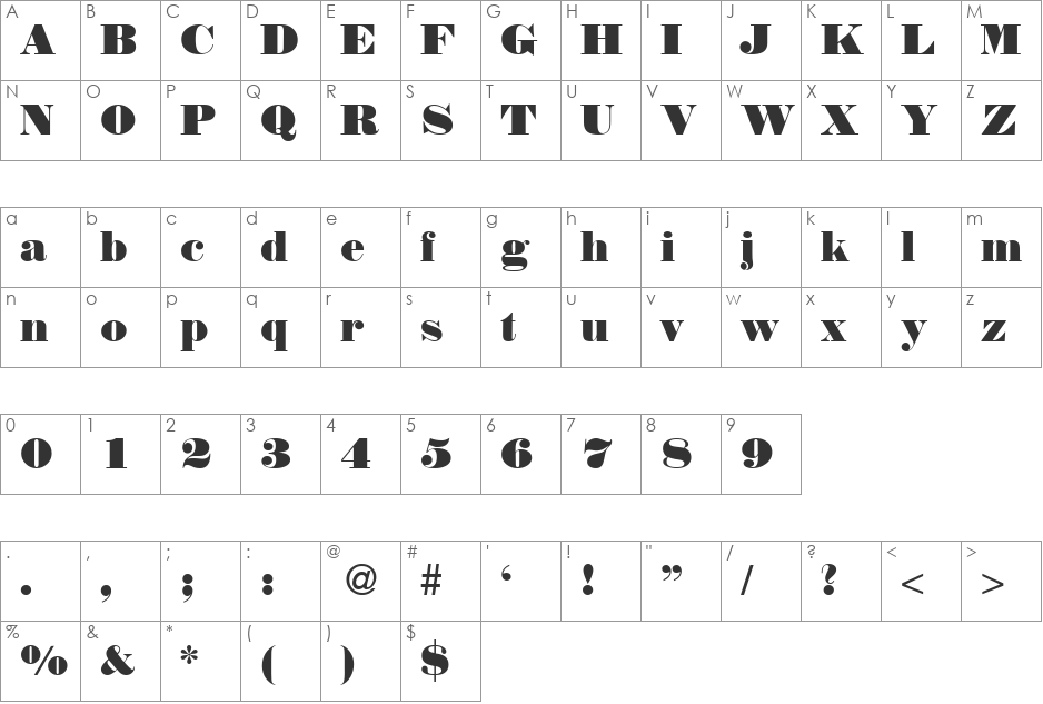Norton font character map preview