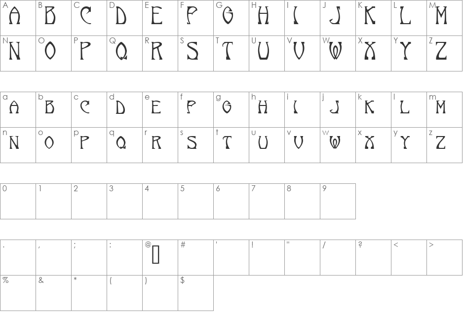 Norumbega Demo font character map preview