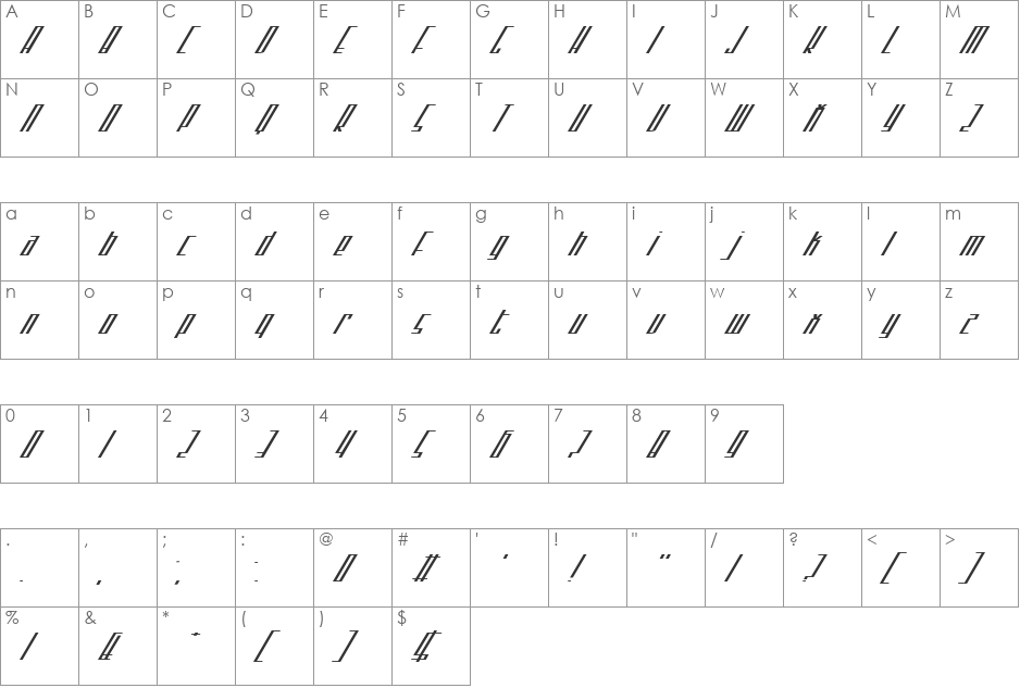 Noseblood font character map preview