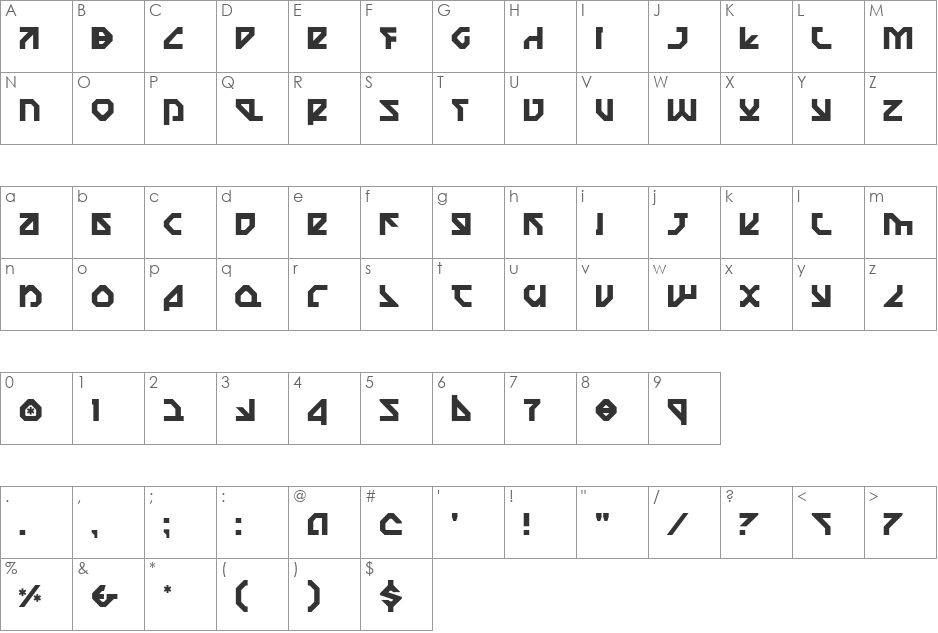 Nostromo 3D Italic font character map preview