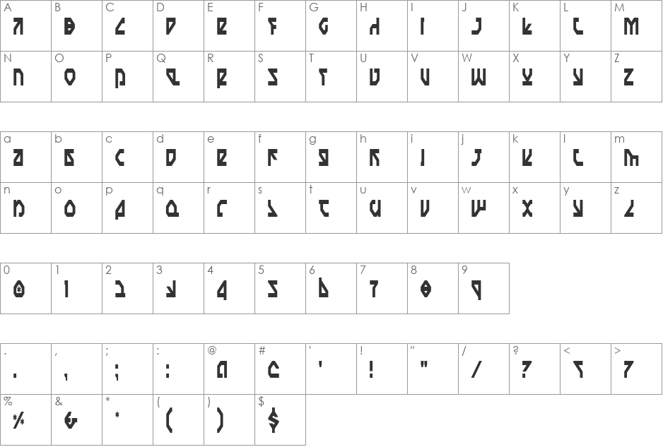 Nostromo Condensed font character map preview